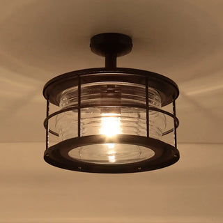 ZOWALA - Industrial Black Cage Metal Semi-Flush Mount Light Image - 4