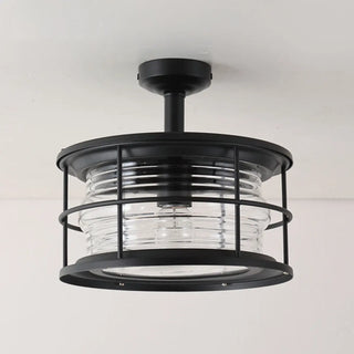 ZOWALA - Industrial Black Cage Metal Semi-Flush Mount Light Image - 7