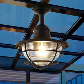 ZOWALA - Industrial Black Cage Metal Semi-Flush Mount Light Image - 8