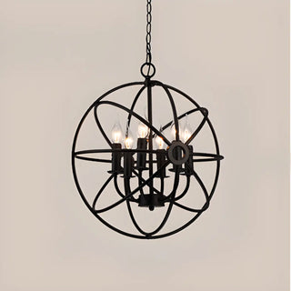 Industrial Sphere Candle Iron Dining Room Black Chandelier Image - 6