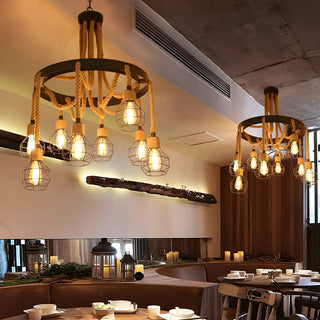 ZOWALA - Circle Rope Cage Restaurant Black Edison Bulb Chandelier Image - 1