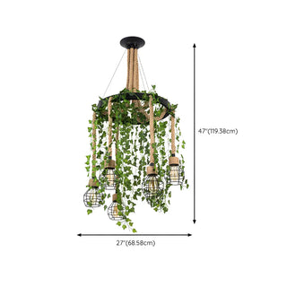 ZOWALA - Circle Rope Cage Restaurant Black Edison Bulb Chandelier #size