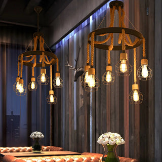 ZOWALA - Circle Rope Cage Restaurant Black Edison Bulb Chandelier Image - 2