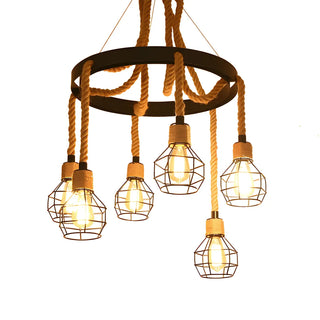 ZOWALA - Circle Rope Cage Restaurant Black Edison Bulb Chandelier Image - 6