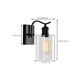 Industrial Glass Cylinder Metal Wall Vanity Light Black Zawala #size
