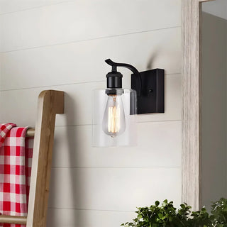 Industrial Glass Cylinder Metal Wall Vanity Light Black Zawala Image - 4