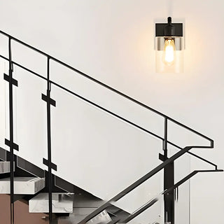 Industrial Glass Cylinder Metal Wall Vanity Light Black Zawala Image - 5