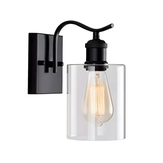 Industrial Glass Cylinder Metal Wall Vanity Light Black Zawala Image - 8