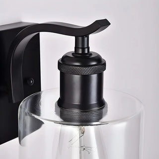 Industrial Glass Cylinder Metal Wall Vanity Light Black Zawala Image - 9