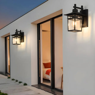 ZOWALA - Industrial Black Clear Lantern External Wall Sconce Image - 1