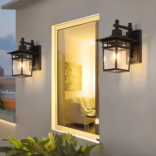 ZOWALA - Industrial Black Clear Lantern External Wall Sconce Image - 2