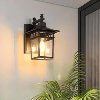 ZOWALA - Industrial Black Clear Lantern External Wall Sconce Image - 3