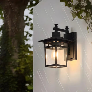 ZOWALA - Industrial Black Clear Lantern External Wall Sconce Image - 4