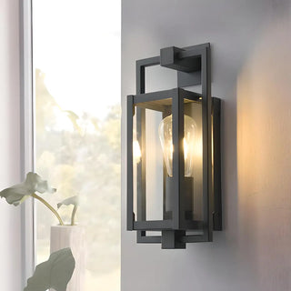 Industrial Box Glass Black External LED Wall Sconce Zawala Image - 1