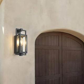 Industrial Box Glass Black External LED Wall Sconce Zawala Image - 2