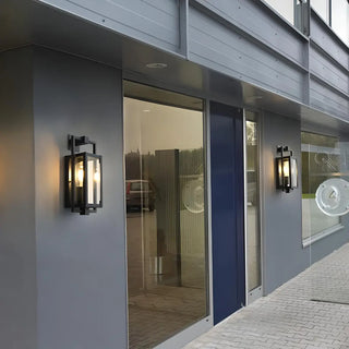 Industrial Box Glass Black External LED Wall Sconce Zawala Image - 3