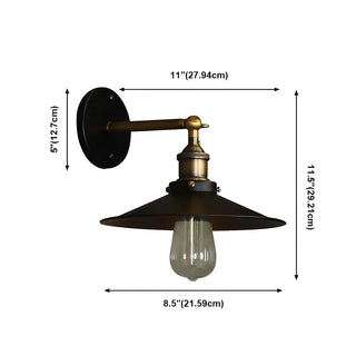 ZOWALA - Industrial Black Flared Shade Metal Exterior Wall Light #size