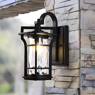 Industrial Glass Shade Lantern Black Outdoor Wall Light Image - 1