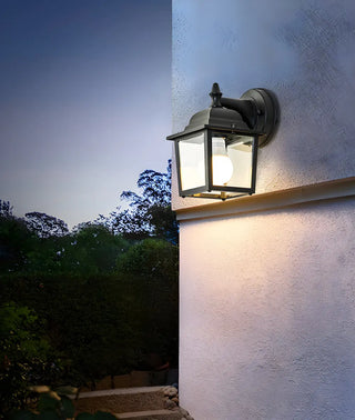 Industrial Glass Shade Lantern Black Outdoor Wall Light Image - 11