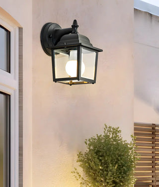 Industrial Glass Shade Lantern Black Outdoor Wall Light Image - 12