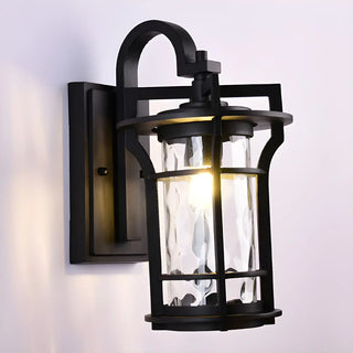 Industrial Glass Shade Lantern Black Outdoor Wall Light Image - 2