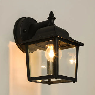 Industrial Glass Shade Lantern Black Outdoor Wall Light Image - 3