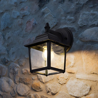 Industrial Glass Shade Lantern Black Outdoor Wall Light Image - 4