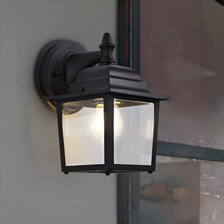 Industrial Glass Shade Lantern Black Outdoor Wall Light Image - 5