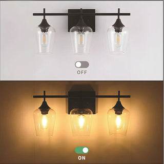 Industrial Black Clear Glass 3 Bulbs Wall Vanity Light Zawala Image - 4