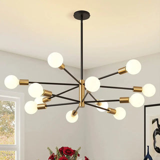 ZOWALA - Industrial Sputnik Metal Black Living Room Large Chandelier Image - 5