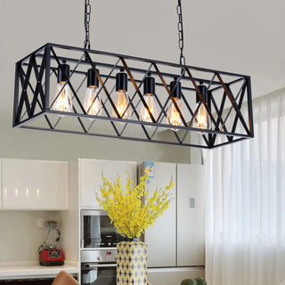 ZOWALA - Industrial Black Cage Metal Island Hanging Light Image - 1