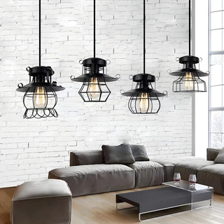 ZOWALA - Industrial Black Metal Geometric Living Room Pendant Light Image - 1
