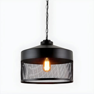 Industrial Black Mesh Drum Dining Room Pendant Light Image - 3
