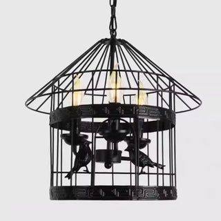 ZOWALA - Industrial Cage Black Metal Candle Restaurant Chandelier Image - 8