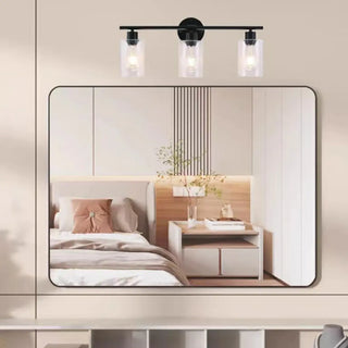 Industrial Black and Clear Glass 3 Light Vanity Light Zawala Image - 1