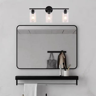 Industrial Black and Clear Glass 3 Light Vanity Light Zawala Image - 2