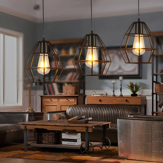 Vintage Industrial Geometric Caged Living Room Pendant Light Zawala Image - 1