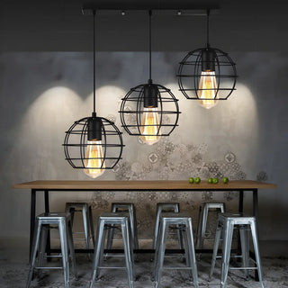 Vintage Industrial Geometric Caged Living Room Pendant Light Zawala Image - 2
