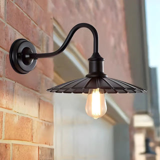Industrial Black Pleated Cone Shade Metal Wall Light Image - 1