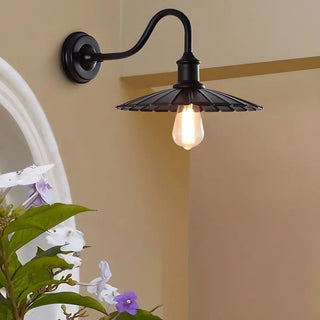 Industrial Black Pleated Cone Shade Metal Wall Light Image - 12