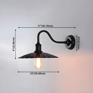 Industrial Black Pleated Cone Shade Metal Wall Light #size