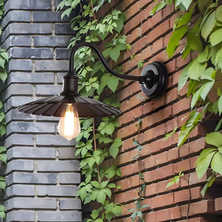 Industrial Black Pleated Cone Shade Metal Wall Light Image - 2