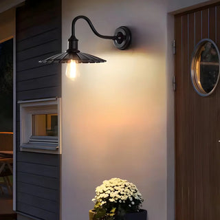 Industrial Black Pleated Cone Shade Metal Wall Light Image - 3