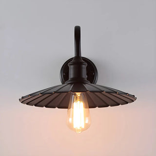 Industrial Black Pleated Cone Shade Metal Wall Light Image - 7