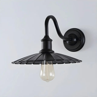 Industrial Black Pleated Cone Shade Metal Wall Light Image - 8