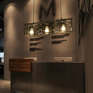 Industrial Black Linear Cage Rectangular Pendant Light Zawala Image - 1