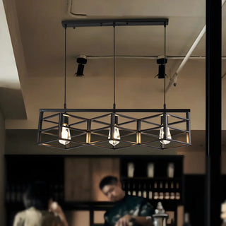 Industrial Black Linear Cage Rectangular Pendant Light Zawala Image - 2