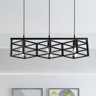 Industrial Black Linear Cage Rectangular Pendant Light Zawala Image - 3