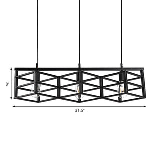 Industrial Black Linear Cage Rectangular Pendant Light Zawala #size