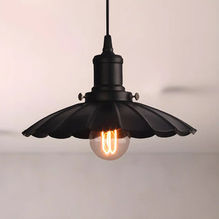 Vintage Industrial Metal Black Scalloped Pendant Light Zawala Image - 2